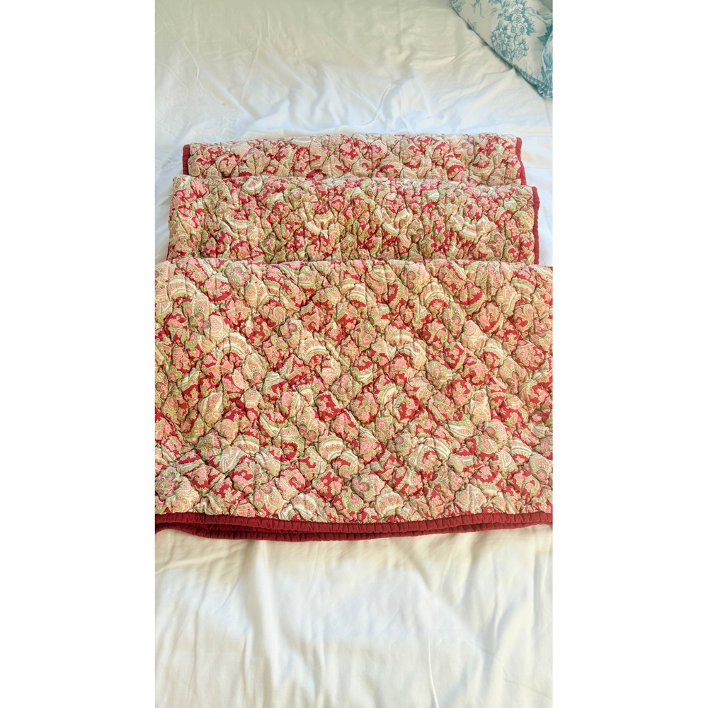 Pottery Barn Georgia Red Paisley Pillow Shams Quilted Standard Set of 3